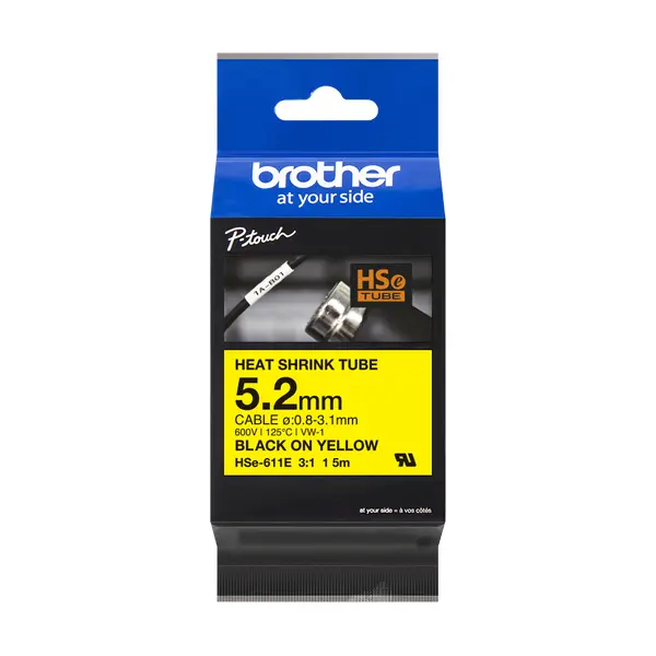 Brother HSe-611E 熱縮套管標籤帶 黃底黑字 5.2mm