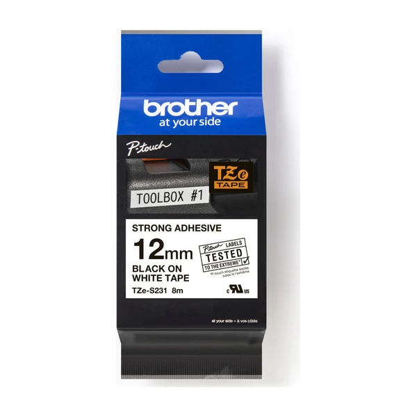 Brother TZe-S231 超強黏性護貝標籤帶 白底黑字 12mm
