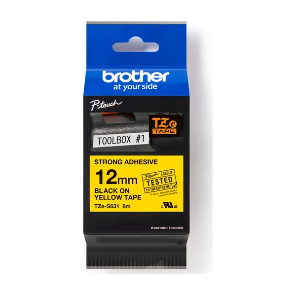 Brother TZe-S631 超強黏性護貝標籤帶 黃底黑字 12mm